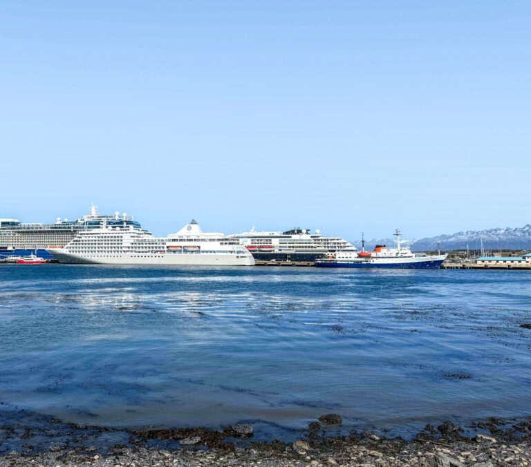 Expedition ships docked in the port of Ushuaia, Argentina