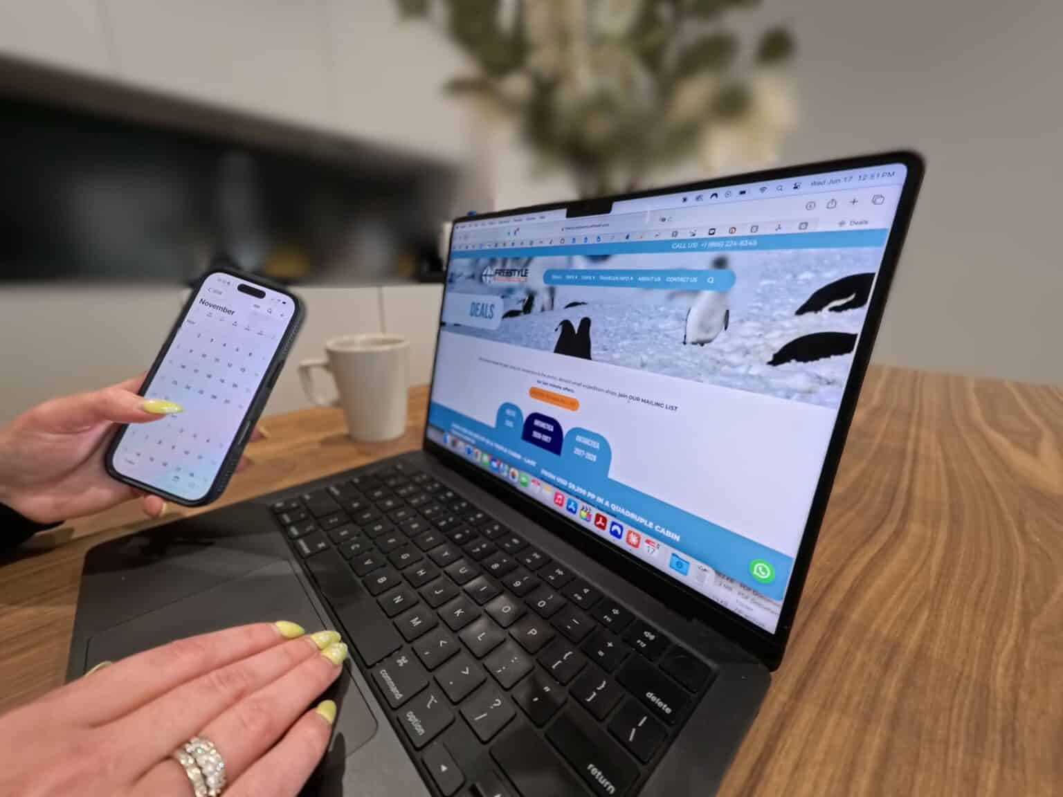 How to plan a trip to Antarctica: comparing expedition dates and prices on a laptop.