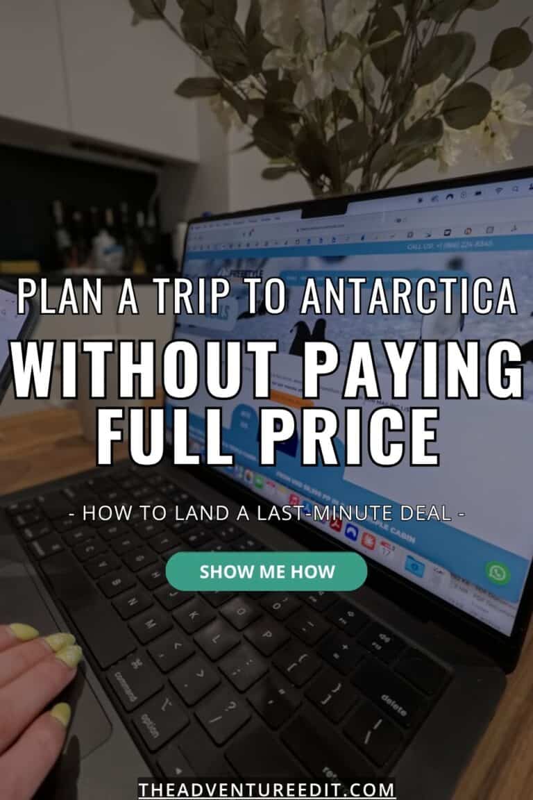 Pinterest pin: how to plan a trip to Antarctica and book a last-minute deal, ships in Ushuaia port