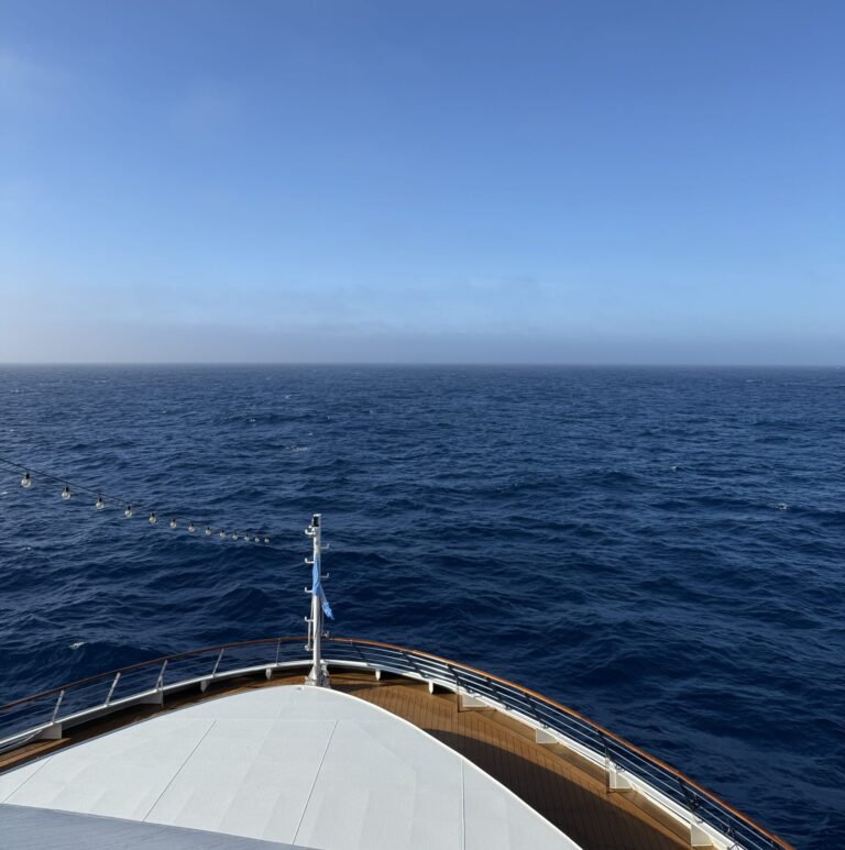 Bow view of calm open ocean during a Drake Passage crossing, Drake Lake vs Drake Shake condition
