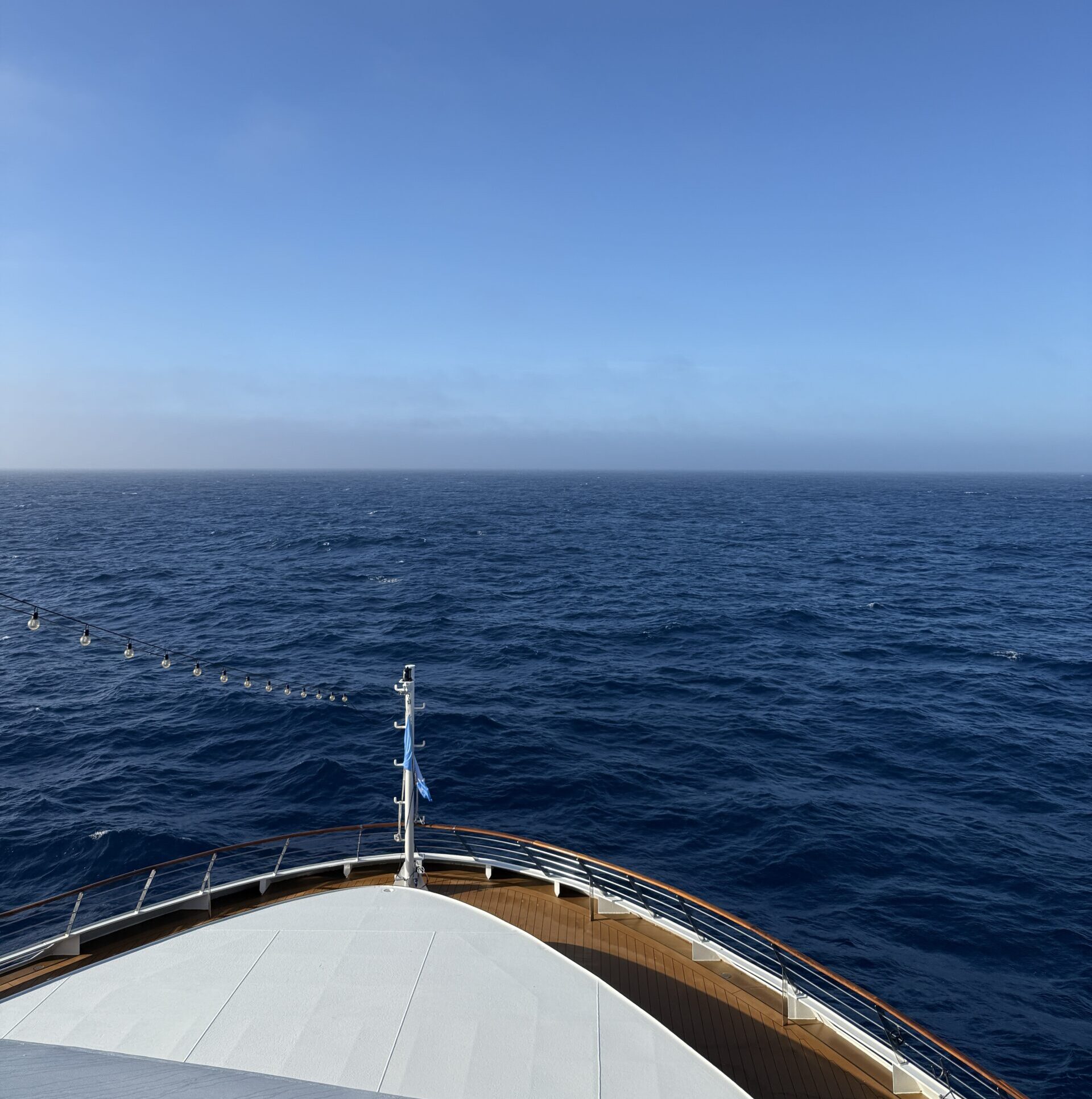 Bow view of calm open ocean during a Drake Passage crossing, Drake Lake vs Drake Shake condition