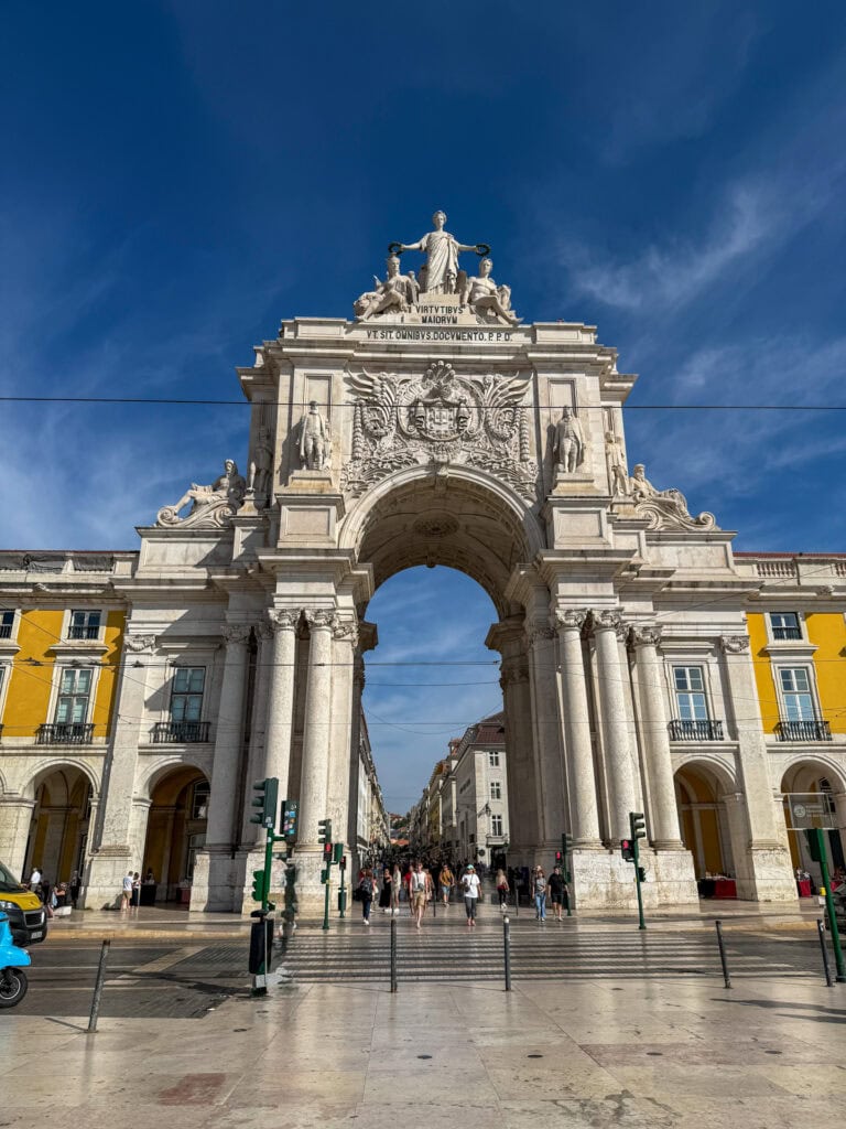 Praça do Comércio Lisbon, viewed through the Rua Augusta Arch from street level.